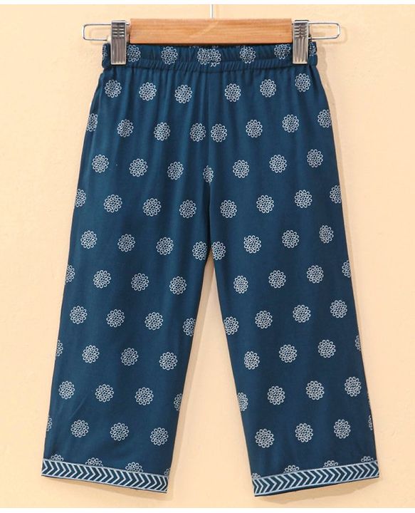 Babyhug Half Sleeves Kurti & Pant Set With Dupatta Floral Print - Navy Blue