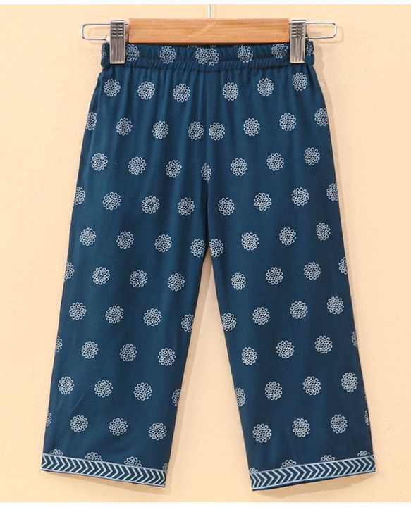 Babyhug Half Sleeves Kurti & Pant Set With Dupatta Floral Print - Navy Blue