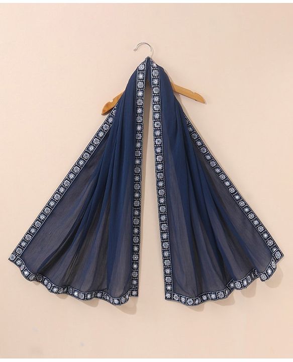Babyhug Three Fourth Sleeves Cotton Embroidered Kurti & Palazzo Set With Dupatta Printed- Navy Blue