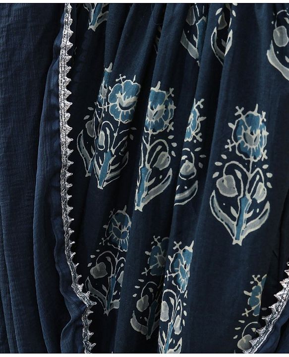 Babyhug Half Sleeves Kurti & Churidar Set With Dupatta Floral Print - Navy Blue