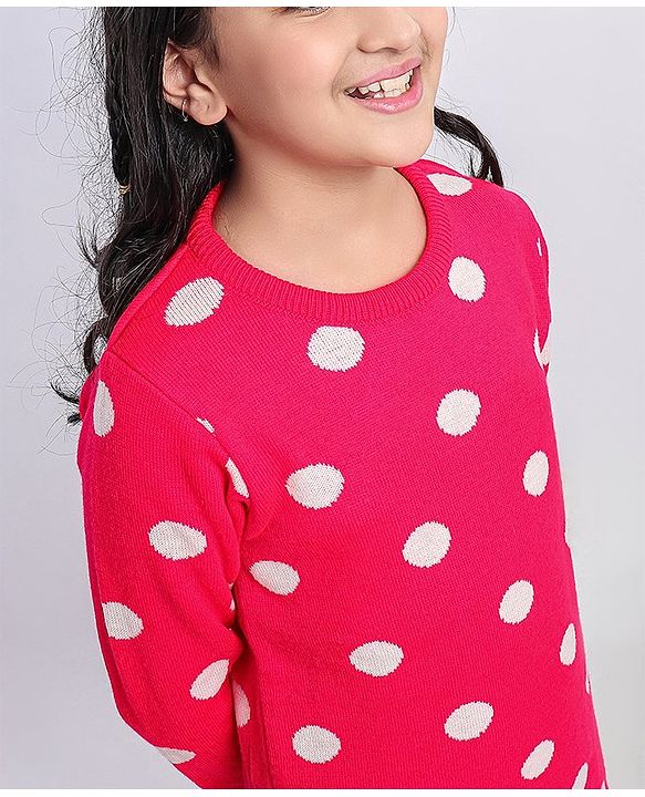 Pine Kids Moderate Winter Full Sleeves Pullover Sweater & Leggings Set Polka Dots & Star Design - Pink Yellow