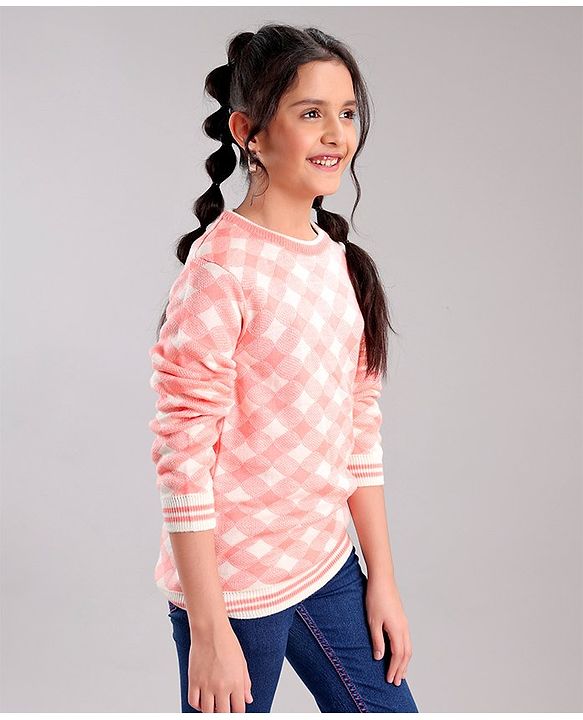 Pine Kids Fine Knit Full Sleeves Checks Pullover for Moderate Winter - Multicolour