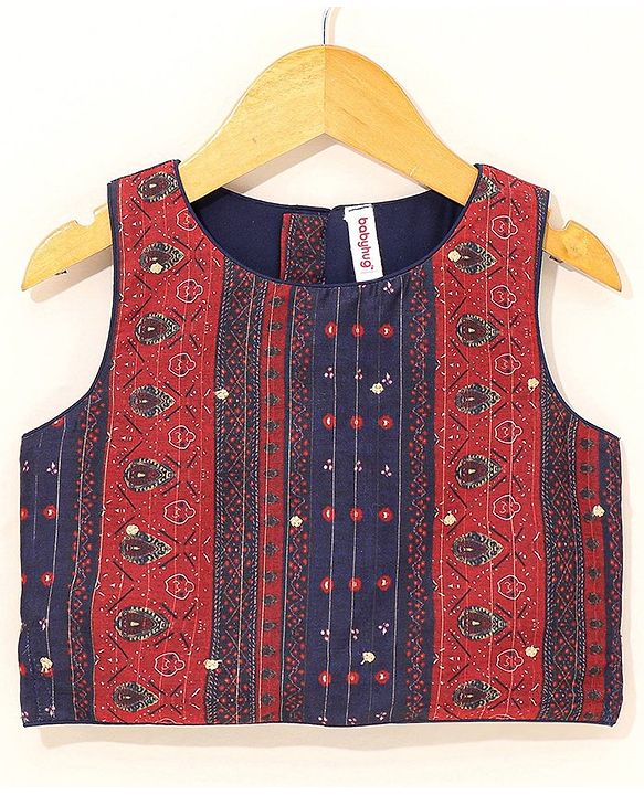 Babyhug Sleeveless Woven Printed Lehenga & Choli Set With Dupatta - Navy Blue