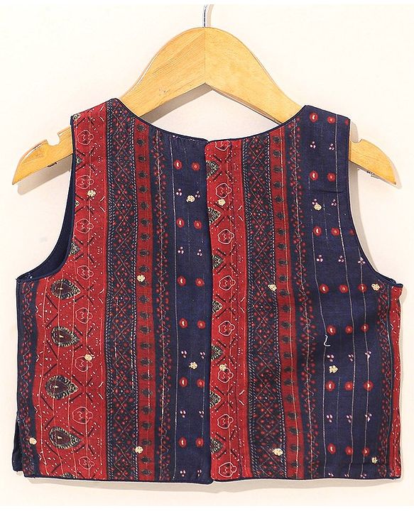 Babyhug Sleeveless Woven Printed Lehenga & Choli Set With Dupatta - Navy Blue