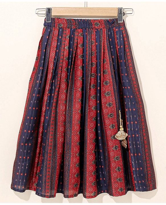 Babyhug Sleeveless Woven Printed Lehenga & Choli Set With Dupatta - Navy Blue