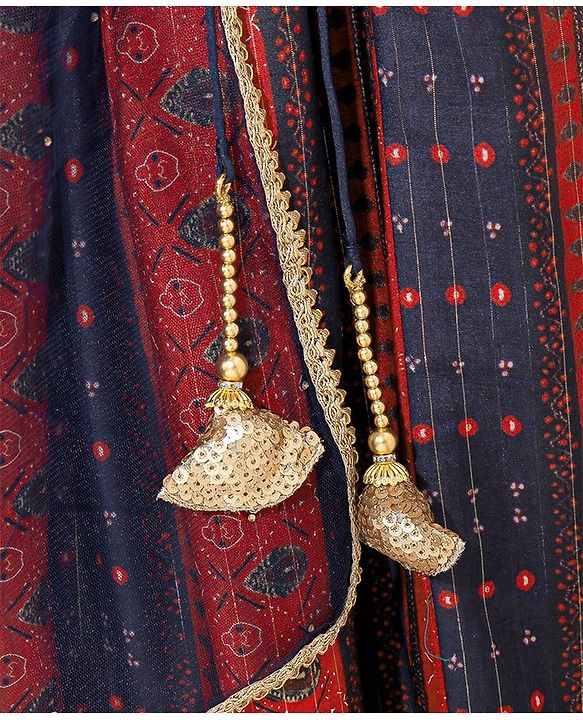 Babyhug Sleeveless Woven Printed Lehenga & Choli Set With Dupatta - Navy Blue