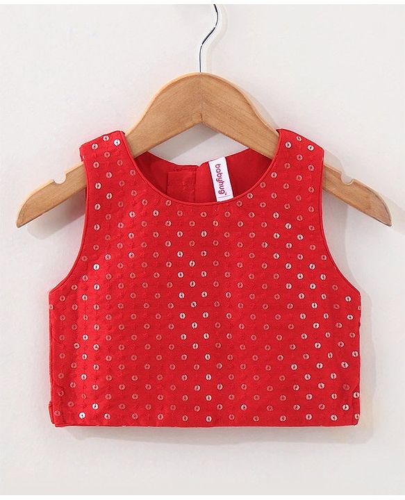 Babyhug Woven Sleeveless Choli With Printed Lehenga & Dupatta - Red
