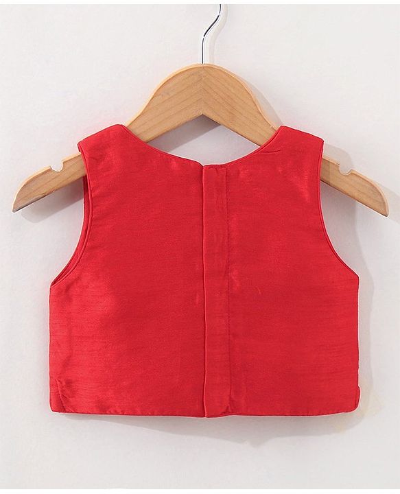 Babyhug Woven Sleeveless Choli With Printed Lehenga & Dupatta - Red