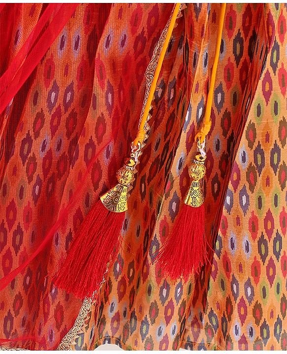 Babyhug Woven Sleeveless Choli With Printed Lehenga & Dupatta - Red