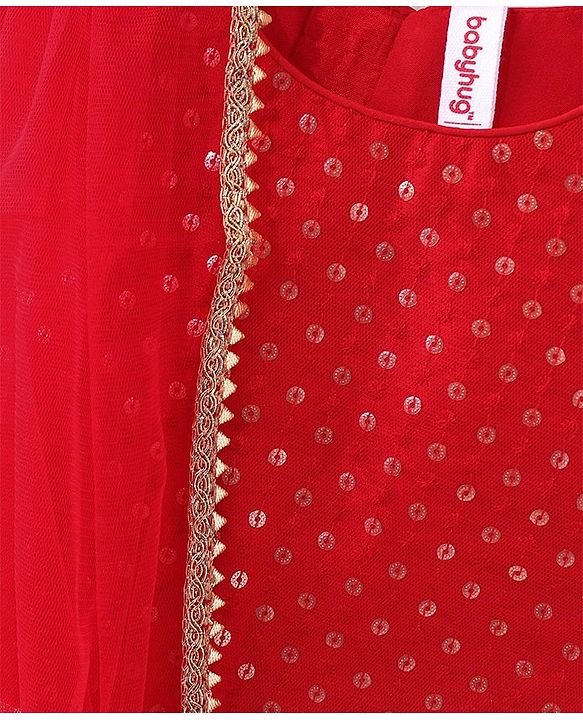 Babyhug Woven Sleeveless Choli With Printed Lehenga & Dupatta - Red