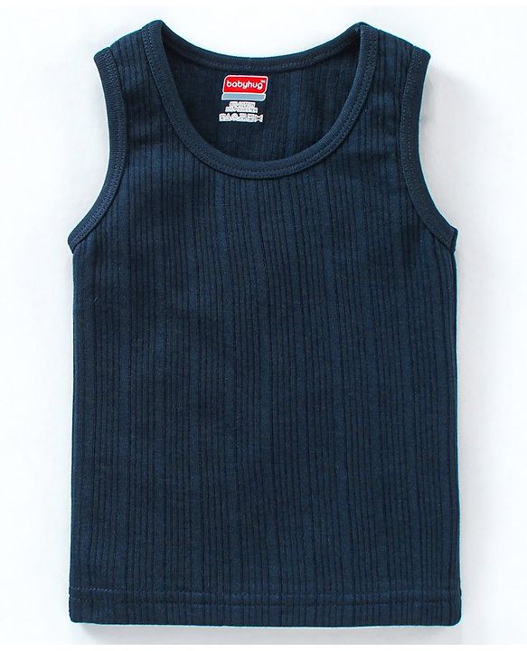 Babyhug Cotton Sleeveless Solid Color Thermal Vests - Dark Navy