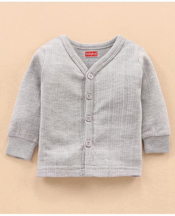 Babyhug Full Sleeves Thermal Top & Bottom Set Solid - Light Grey