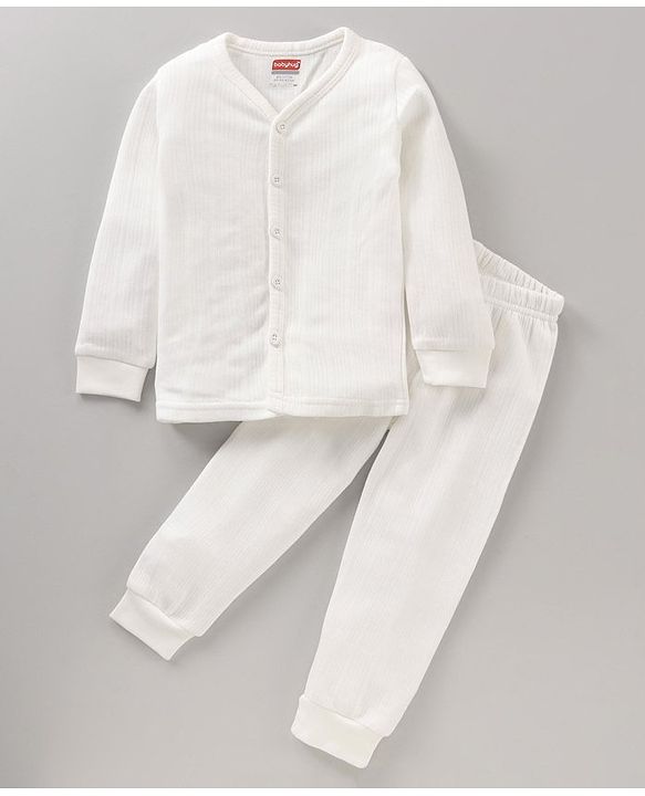 Babyhug Full Sleeves Solid Color Thermal Inner Wear - Offwhite