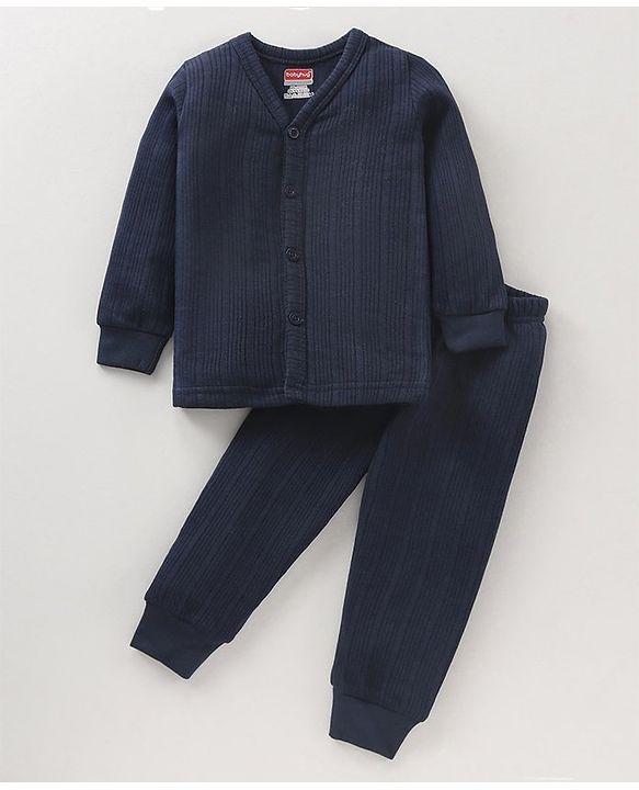 Babyhug Full Sleeves Solid Color Thermal Inner Wear - Dark Navy Blue