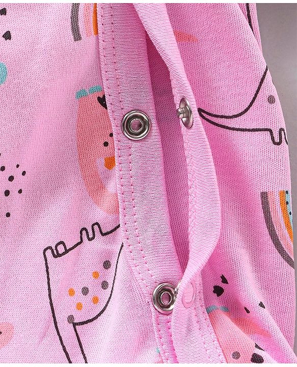 Babyhug Full Sleeves Cotton Dino Printed Night Suit - Pink
