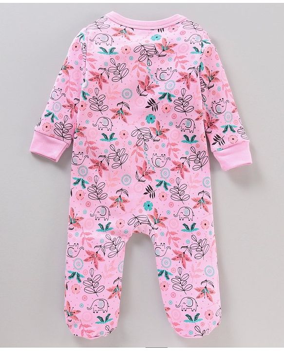 Babyhug Cotton Knit Full Sleeves Footed Sleepsuit Floral Print - Pink