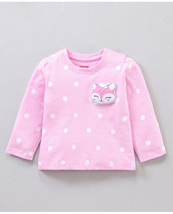 Babyhug Polka Dot Full Sleeves Night Suit Fox Applique - Pink