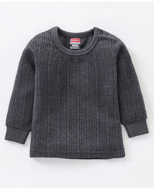 Babyhug Full Sleeves Knit Solid Thermal Vest - Dark Grey