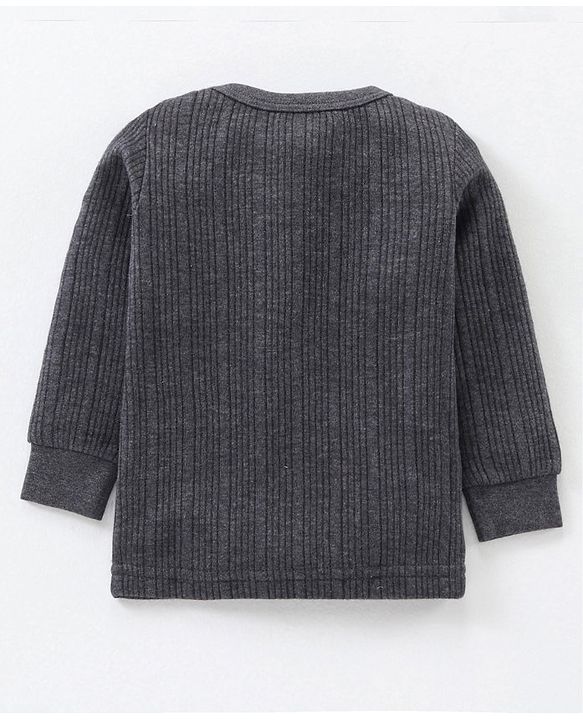 Babyhug Full Sleeves Knit Solid Thermal Vest - Dark Grey