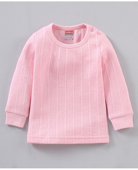 Babyhug Full Sleeves Knit Thermal Wear Solid- Pink
