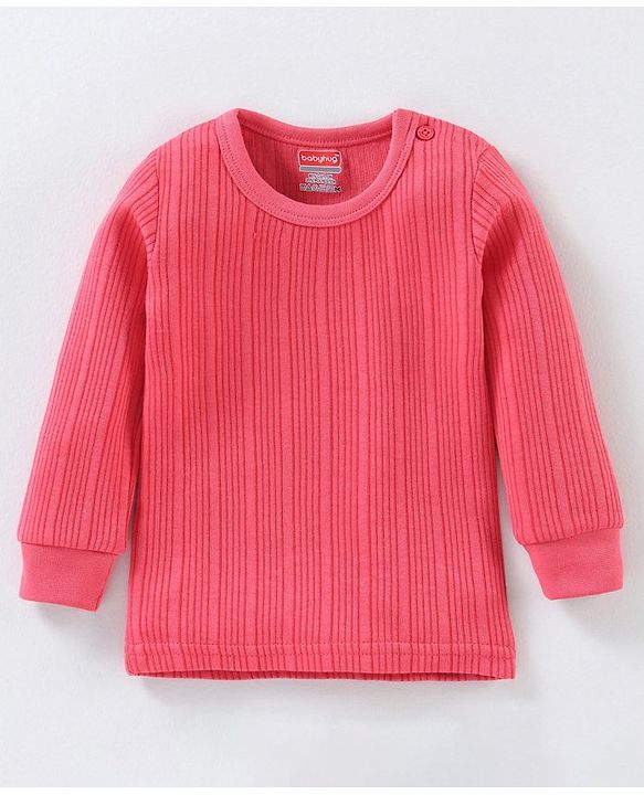 Babyhug Full Sleeves Knit Solid Thermal Vest - Coral Pink