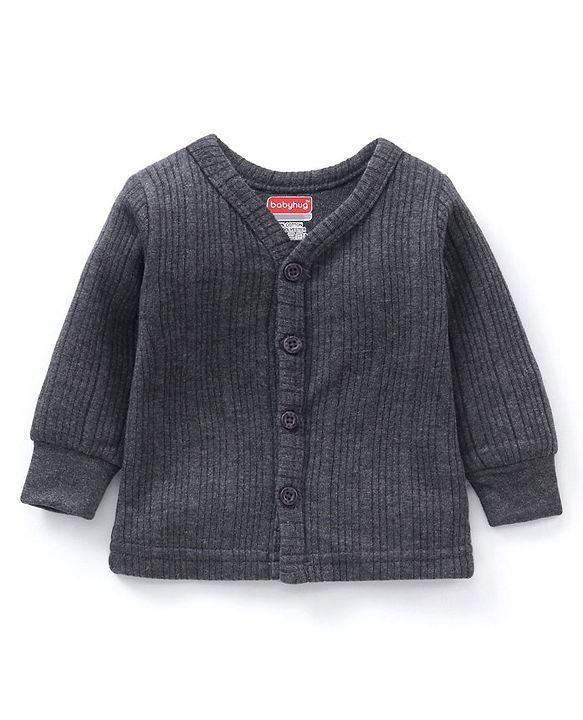 Babyhug Full Sleeves Front Open and Pullover Solid Color Thermal Wear Pack Of 2- Dark Grey
