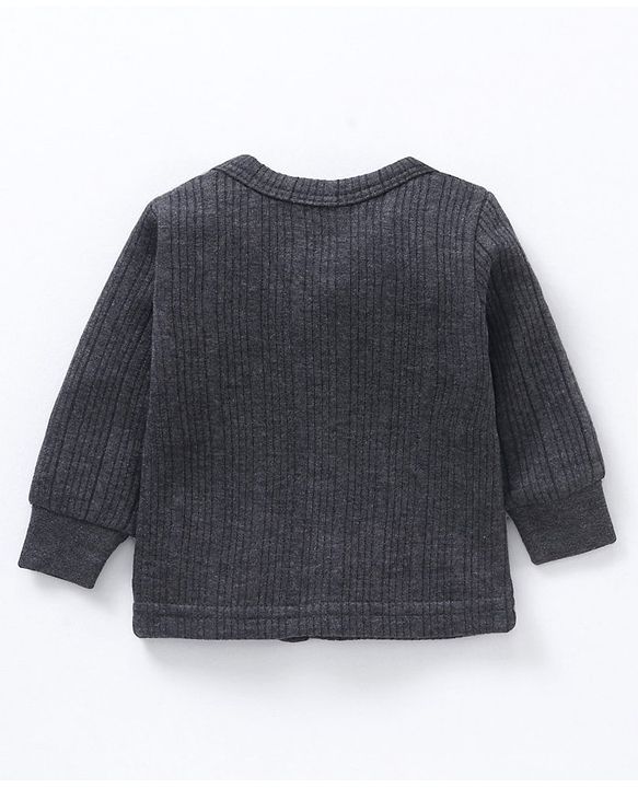 Babyhug Full Sleeves Front Open and Pullover Solid Color Thermal Wear Pack Of 2- Dark Grey