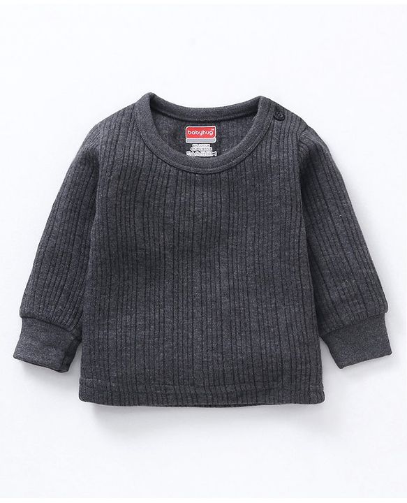 Babyhug Full Sleeves Front Open and Pullover Solid Color Thermal Wear Pack Of 2- Dark Grey