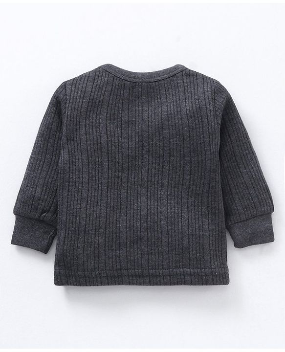 Babyhug Full Sleeves Front Open and Pullover Solid Color Thermal Wear Pack Of 2- Dark Grey