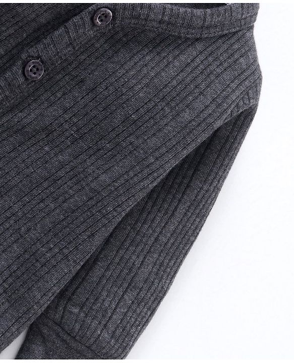 Babyhug Full Sleeves Front Open and Pullover Solid Color Thermal Wear Pack Of 2- Dark Grey
