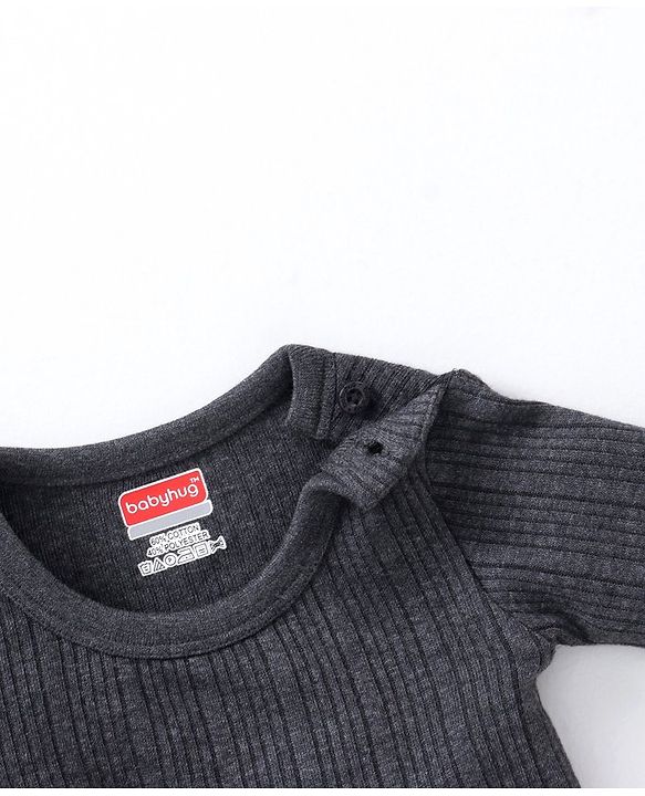 Babyhug Full Sleeves Front Open and Pullover Solid Color Thermal Wear Pack Of 2- Dark Grey