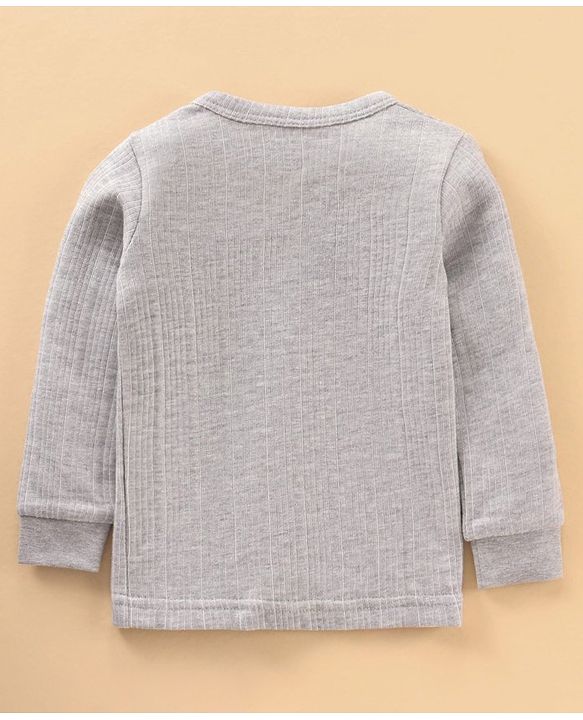 Babyhug Full Sleeves Front Open and Pullover Solid Color Thermal Wear - Light Grey