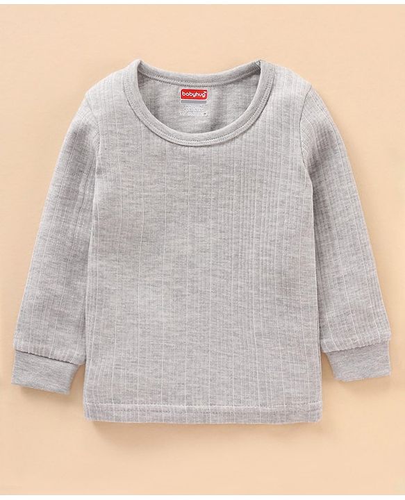 Babyhug Full Sleeves Front Open and Pullover Solid Color Thermal Wear - Light Grey