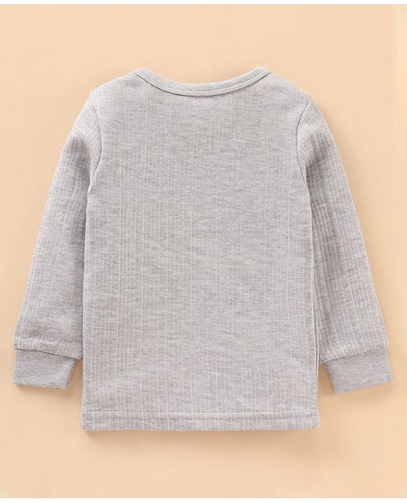 Babyhug Full Sleeves Front Open and Pullover Solid Color Thermal Wear - Light Grey