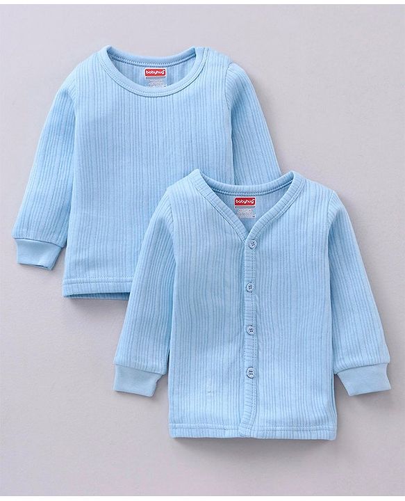 Babyhug Full Sleeves Front Open and Pullover Solid Colour Thermal Wear Pack Of 2  - Blue