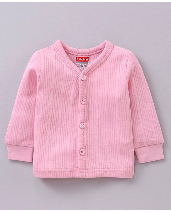 Babyhug Full Sleeves Front Open and Pullover Solid Color Thermal Wear Pack Of 2 - Pink