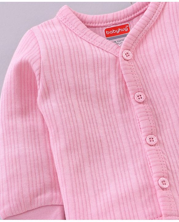 Babyhug Full Sleeves Front Open and Pullover Solid Color Thermal Wear Pack Of 2 - Pink