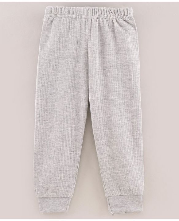 Babyhug Full Length Knit Solid Thermal Leggings - Light Grey