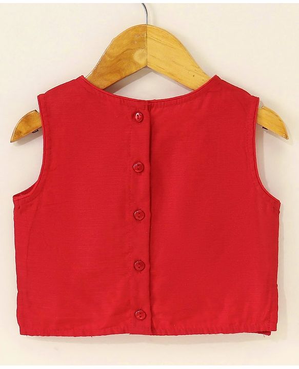 Babyhug Sleeveless Blouse And Sequins Bordered Saree - Red