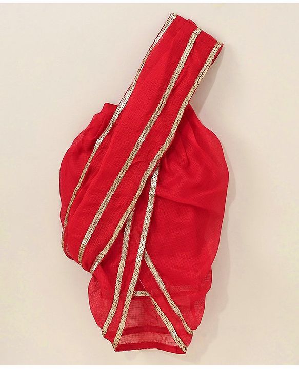 Babyhug Sleeveless Blouse And Sequins Bordered Saree - Red