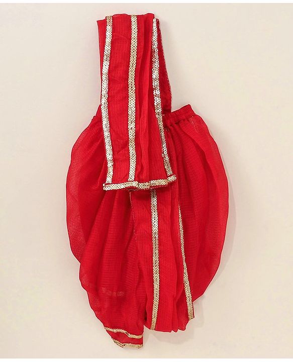 Babyhug Sleeveless Blouse And Sequins Bordered Saree - Red