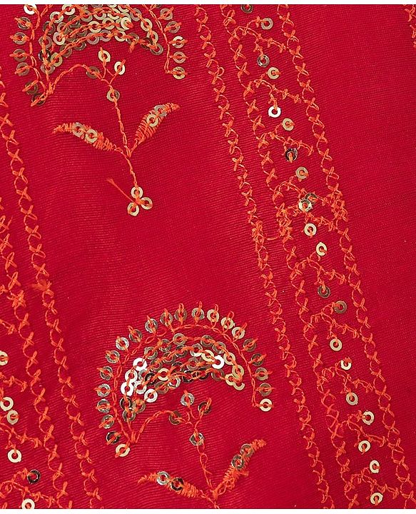 Babyhug Sleeveless Blouse And Sequins Bordered Saree - Red