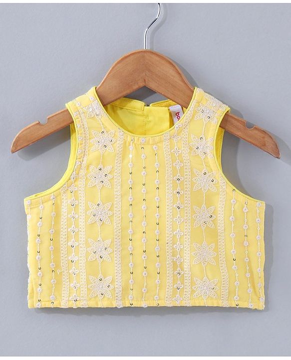 Babyhug Sleeveless Top & Palazzo With Net Dupatta Floral Embroidered - Yellow