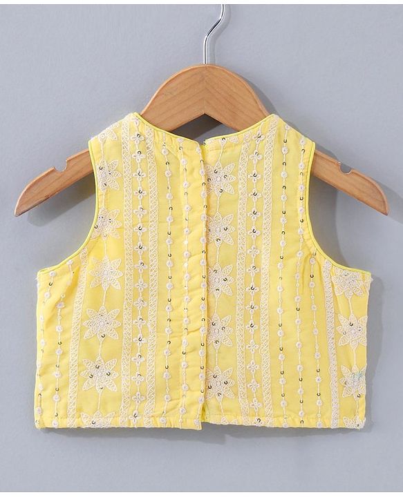 Babyhug Sleeveless Top & Palazzo With Net Dupatta Floral Embroidered - Yellow