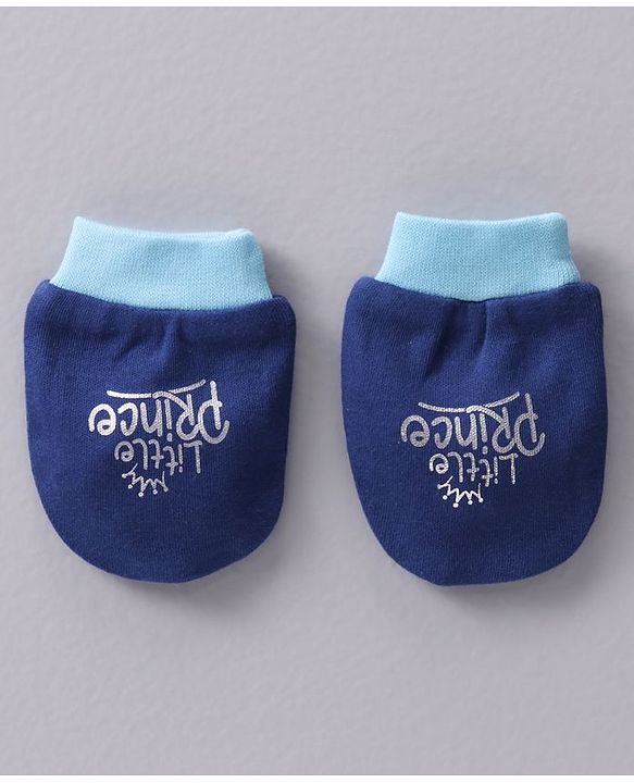 Babyhug 100% Cotton Cap Mittens And Booties Navy Blue - Cap Diameter 11.5 cm