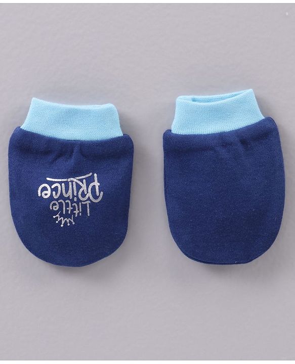 Babyhug 100% Cotton Cap Mittens And Booties Navy Blue - Cap Diameter 11.5 cm