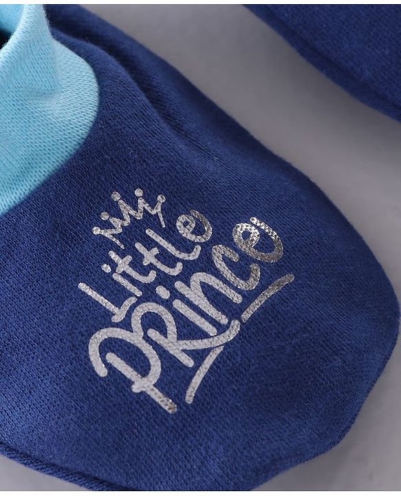 Babyhug 100% Cotton Cap Mittens And Booties Navy Blue - Cap Diameter 11.5 cm