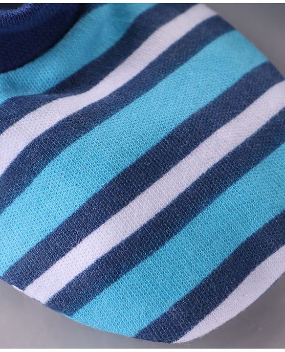 Babyhug 100% Cotton Cap Mittens & Booties Striped Blue - Diameter 11 cm