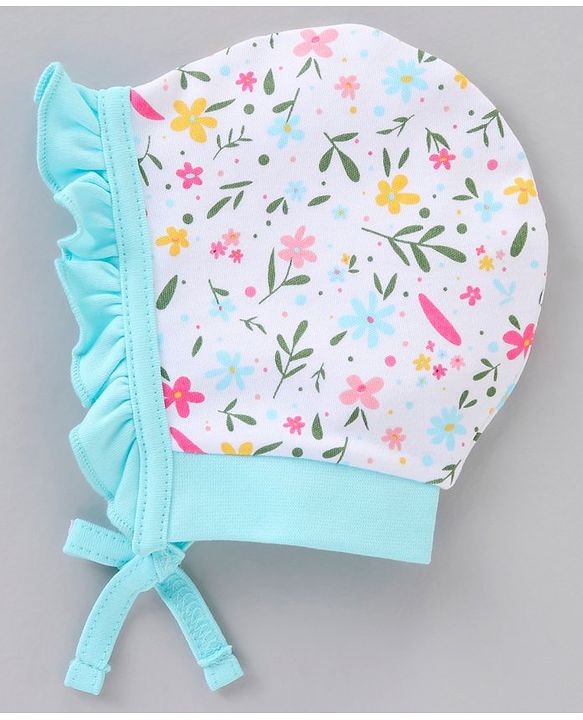 Babyhug 100% Cotton Knit Tie Knot Caps Floral Printed Pack of 2 Pink White- Diameter 6.5 cm