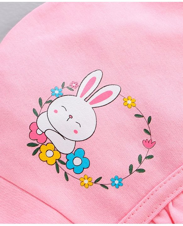 Babyhug 100% Cotton Knit Tie Knot Caps Floral Printed Pack of 2 Pink White- Diameter 6.5 cm